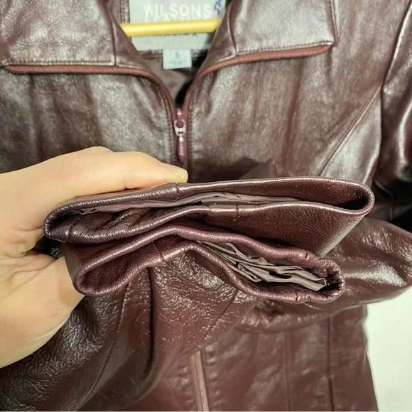 Wilson’s Leather | Burgundy Leather Zip Up Jacket - Picture 10 of 17